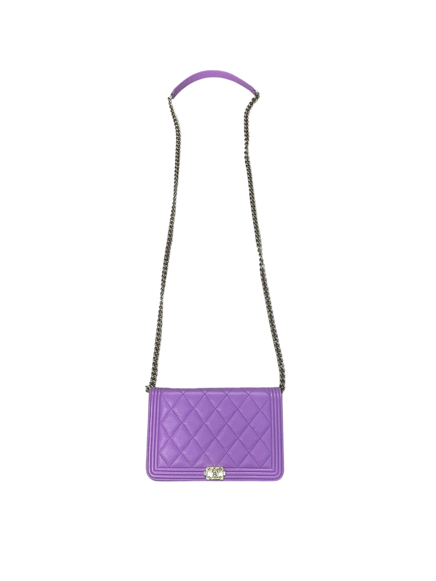 CHANEL Caviar Boy Wallet on Chain Bag Purple Gold Hardware CH2203