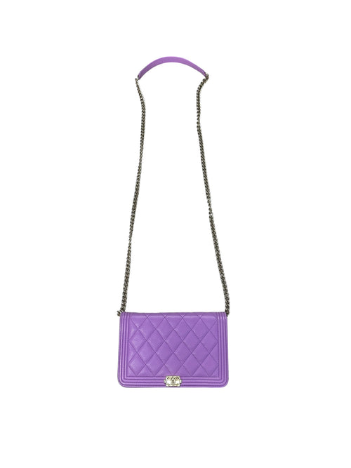 CHANEL Caviar Boy Wallet on Chain Bag Purple Gold Hardware CH2203