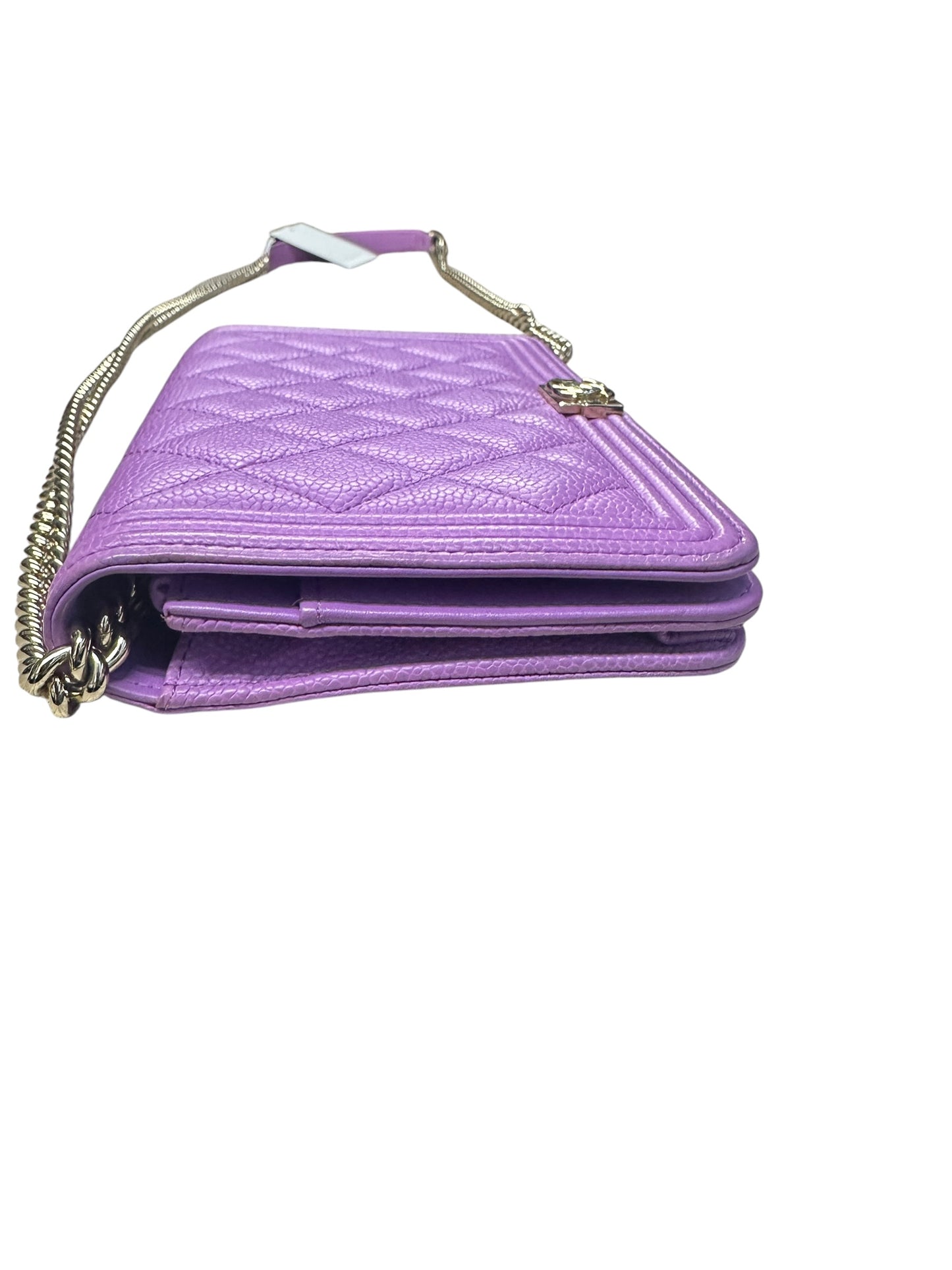 CHANEL Caviar Boy Wallet on Chain Bag Purple Gold Hardware CH2203