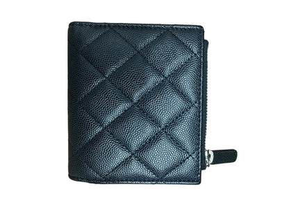 CHANEL Caviar Chanel 19 Small Compact Wallet Black Silver Hardware CH2205