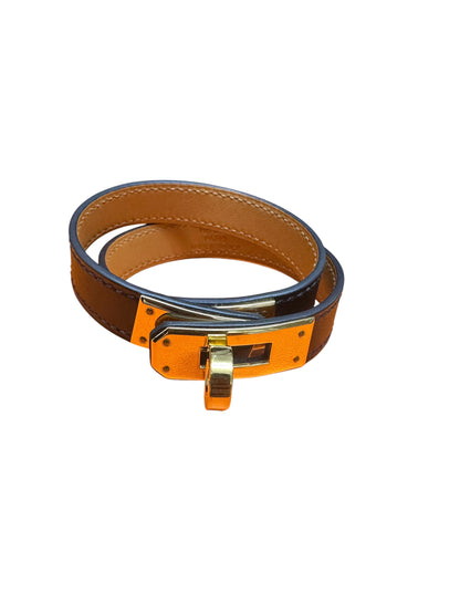 HERMES Box Calf Kelly Double Tour Bracelet Black Gold Hardware HE468