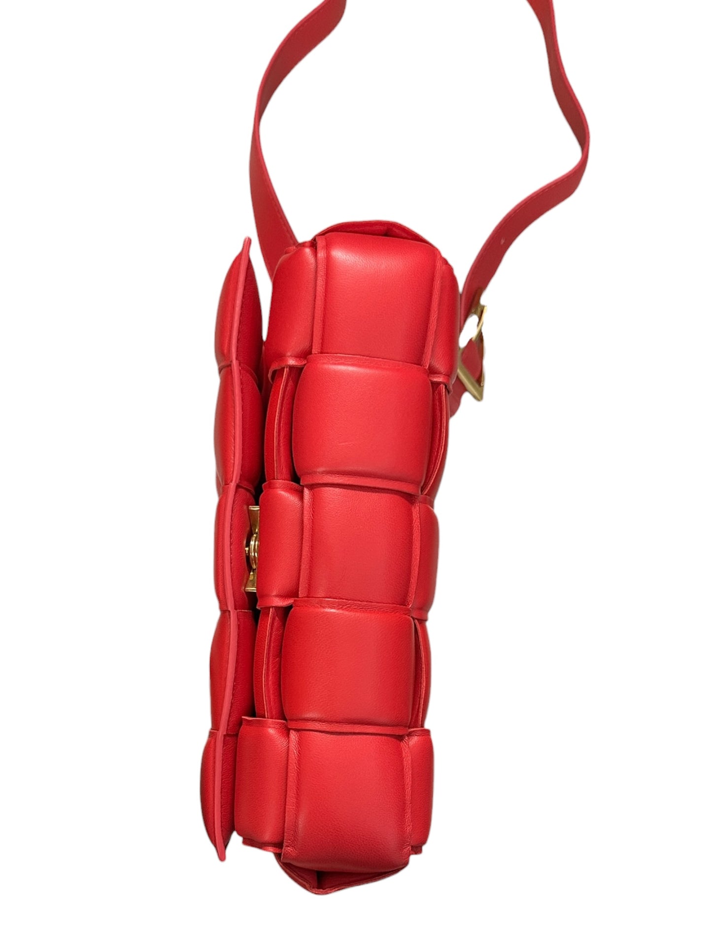 BOTTEGA VENETA Padded Intrecciato Lambskin Cassette Crossbody Shoulder Bag Red Gold Hardware Bo29