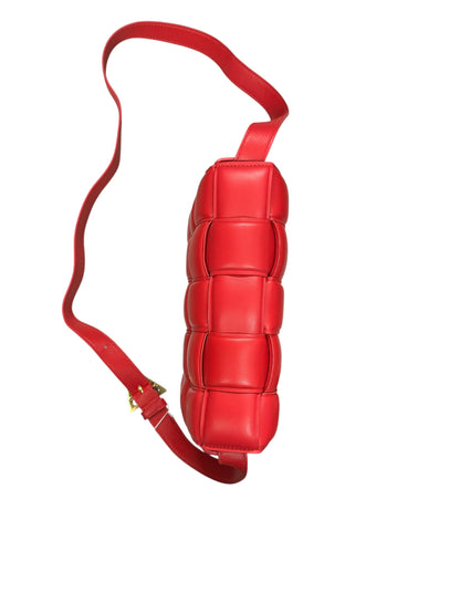 BOTTEGA VENETA Padded Intrecciato Lambskin Cassette Crossbody Shoulder Bag Red Gold Hardware Bo29