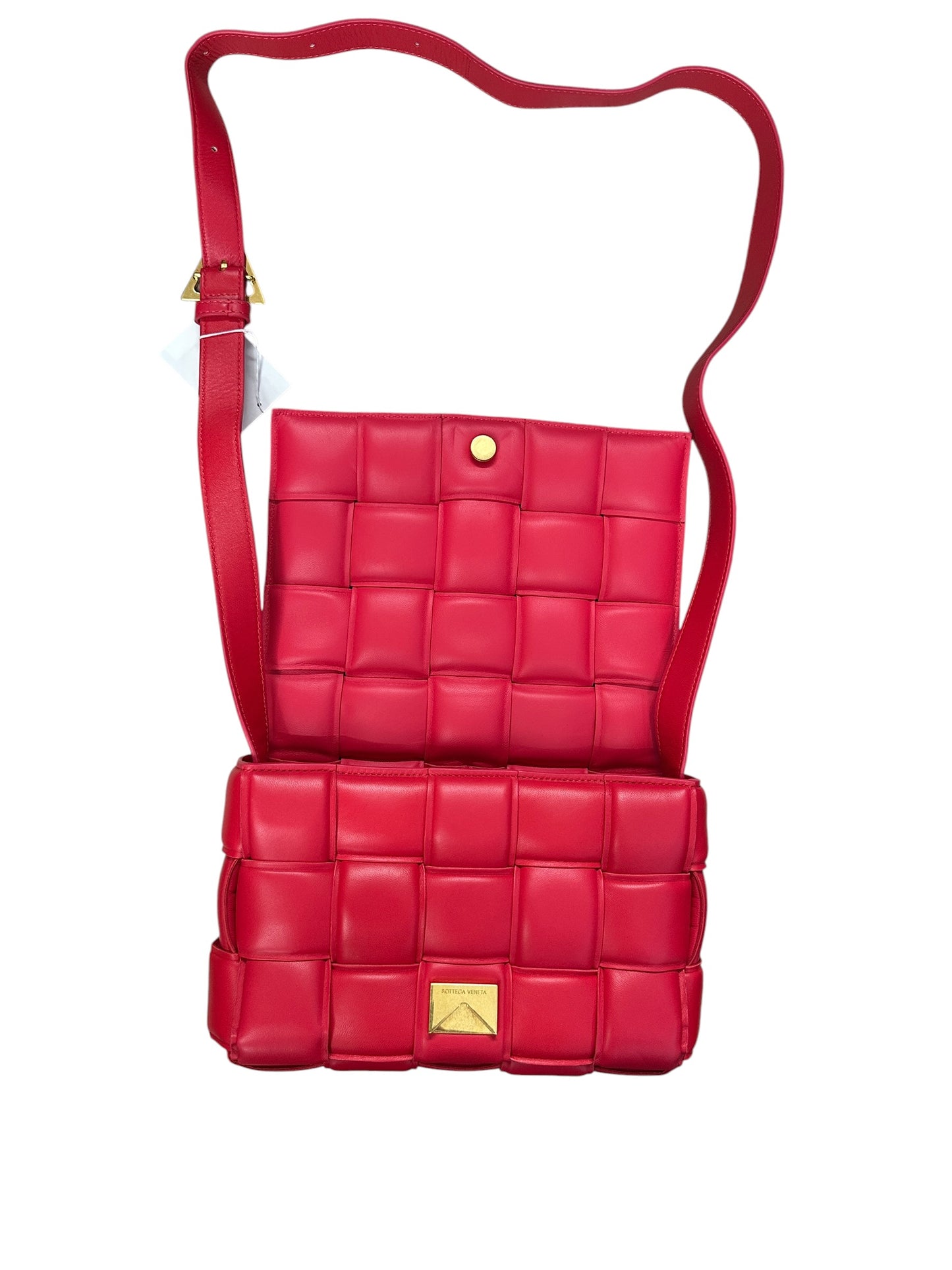 BOTTEGA VENETA Padded Intrecciato Lambskin Cassette Crossbody Shoulder Bag Red Gold Hardware Bo29
