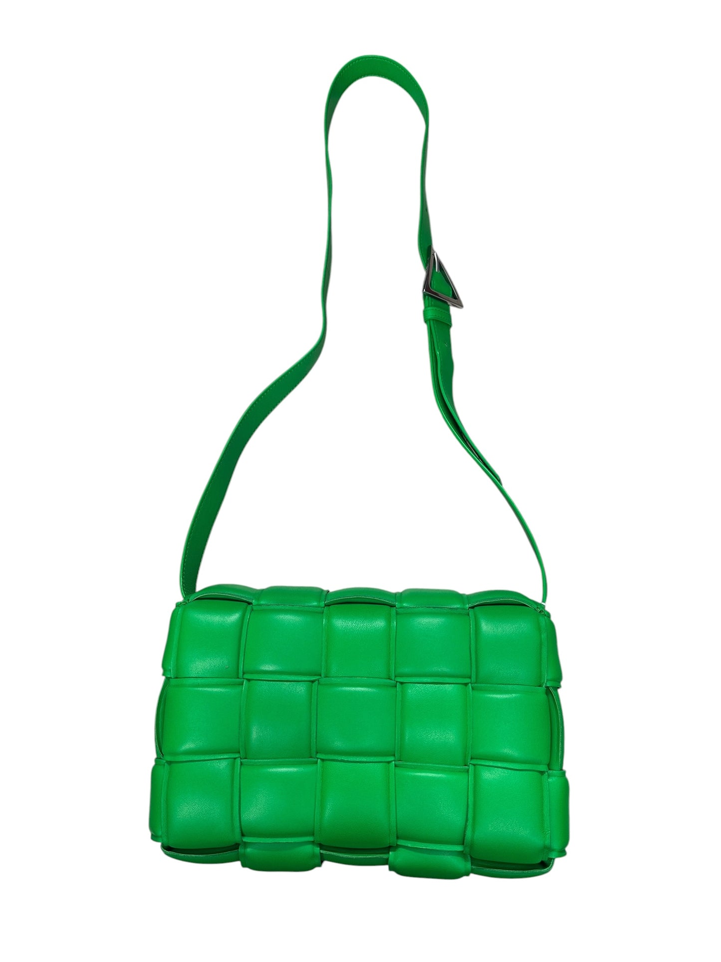 BOTTEGA VENETA Padded Intrecciato Lambskin Cassette Crossbody Shoulder Bag Green Silver Hardware Bo30