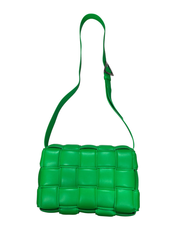 BOTTEGA VENETA Padded Intrecciato Lambskin Cassette Crossbody Shoulder Bag Green Silver Hardware Bo30