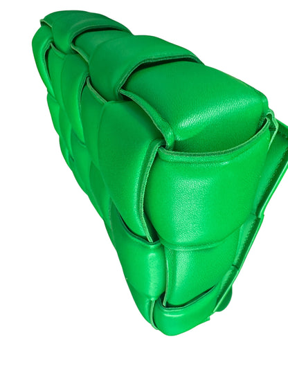 BOTTEGA VENETA Padded Intrecciato Lambskin Cassette Crossbody Shoulder Bag Green Silver Hardware Bo30