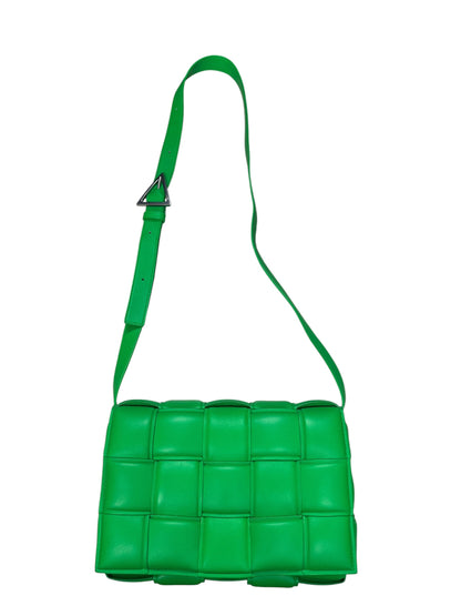 BOTTEGA VENETA Padded Intrecciato Lambskin Cassette Crossbody Shoulder Bag Green Silver Hardware Bo30
