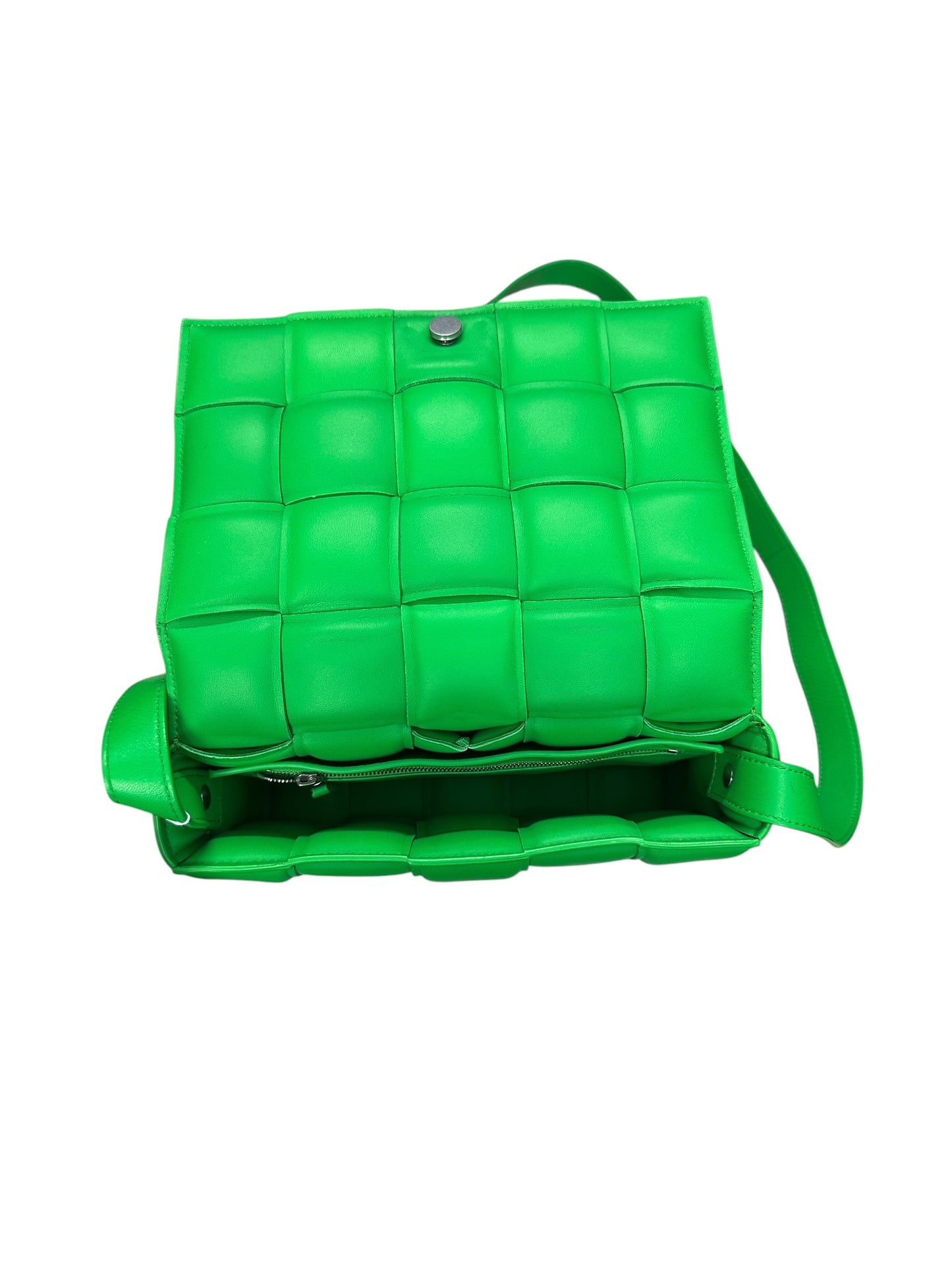 BOTTEGA VENETA Padded Intrecciato Lambskin Cassette Crossbody Shoulder Bag Green Silver Hardware Bo30