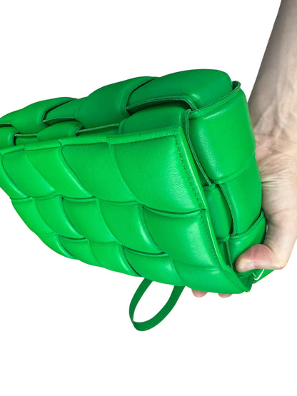 BOTTEGA VENETA Padded Intrecciato Lambskin Cassette Crossbody Shoulder Bag Green Silver Hardware Bo30
