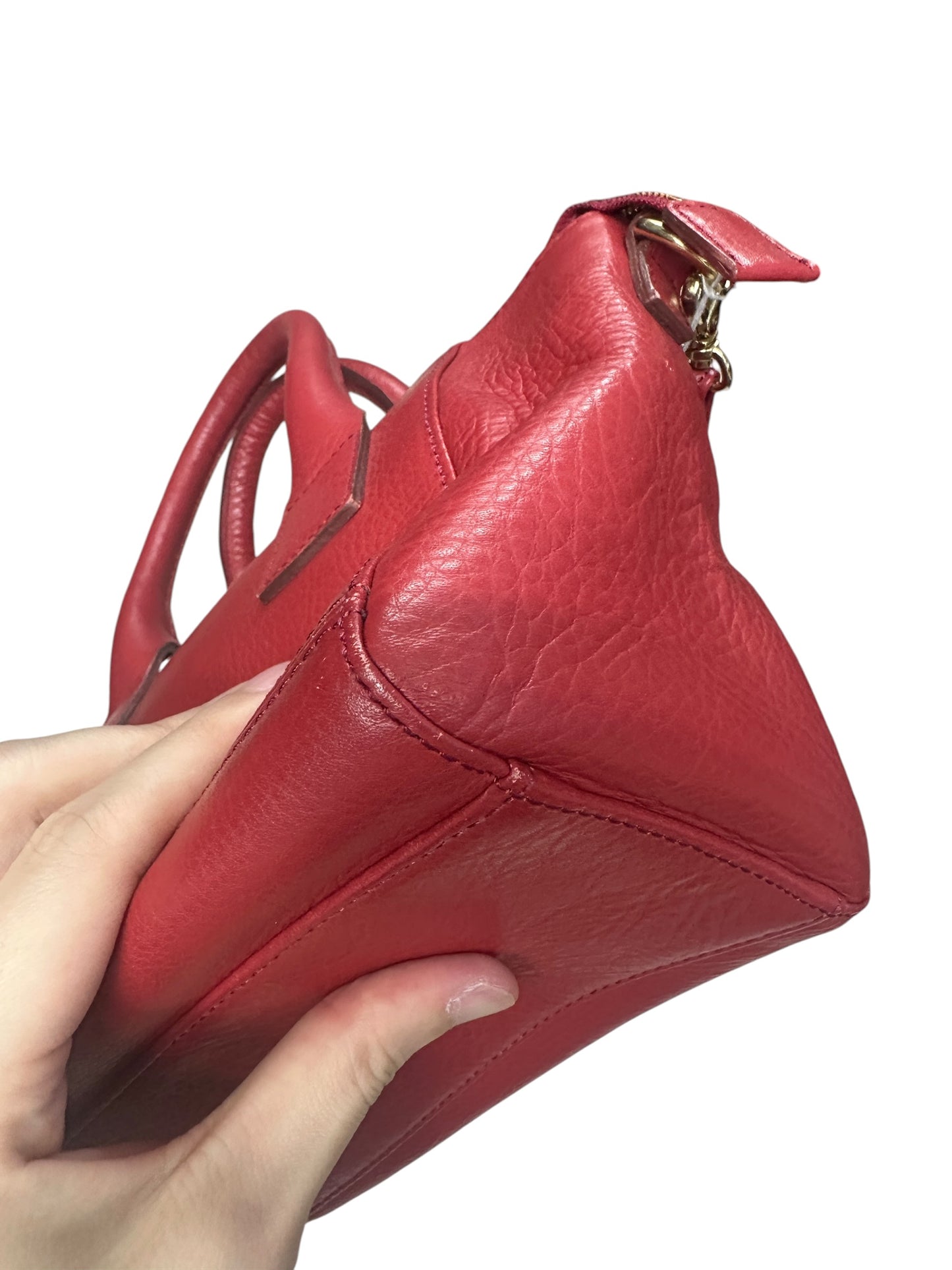 BURBERRY Blue Label Crestbridge Leather 2way Mini Handbag Red Gold Hardware BU1226A