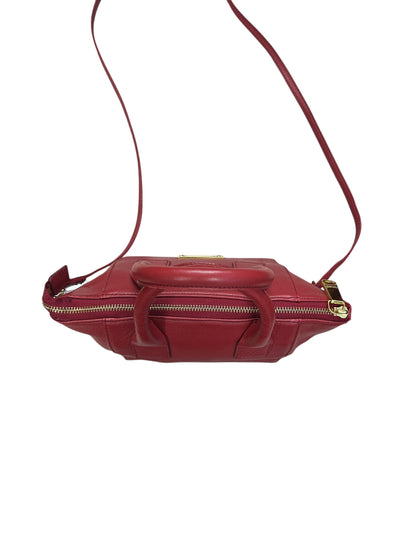 BURBERRY Blue Label Crestbridge Leather 2way Mini Handbag Red Gold Hardware BU1226A
