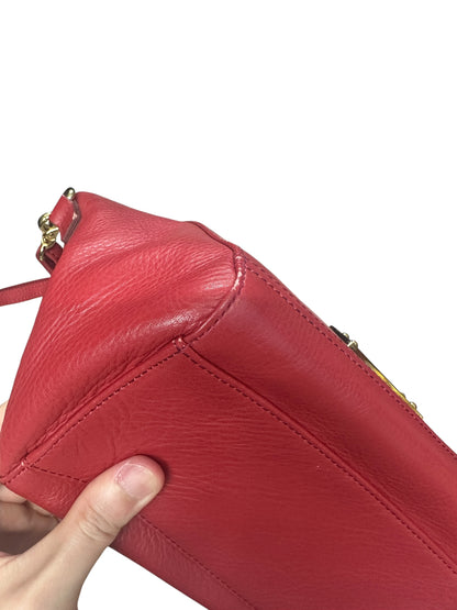 BURBERRY Blue Label Crestbridge Leather 2way Mini Handbag Red Gold Hardware BU1226A