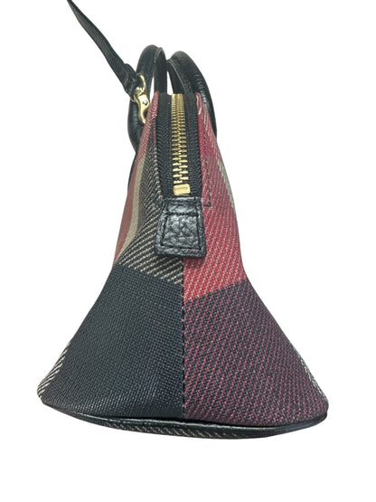 BURBERRY Blue Label Crestbridge Mega Check Canvas 2way Mini Dome Handbag Red Black Gold Hardware BU1227