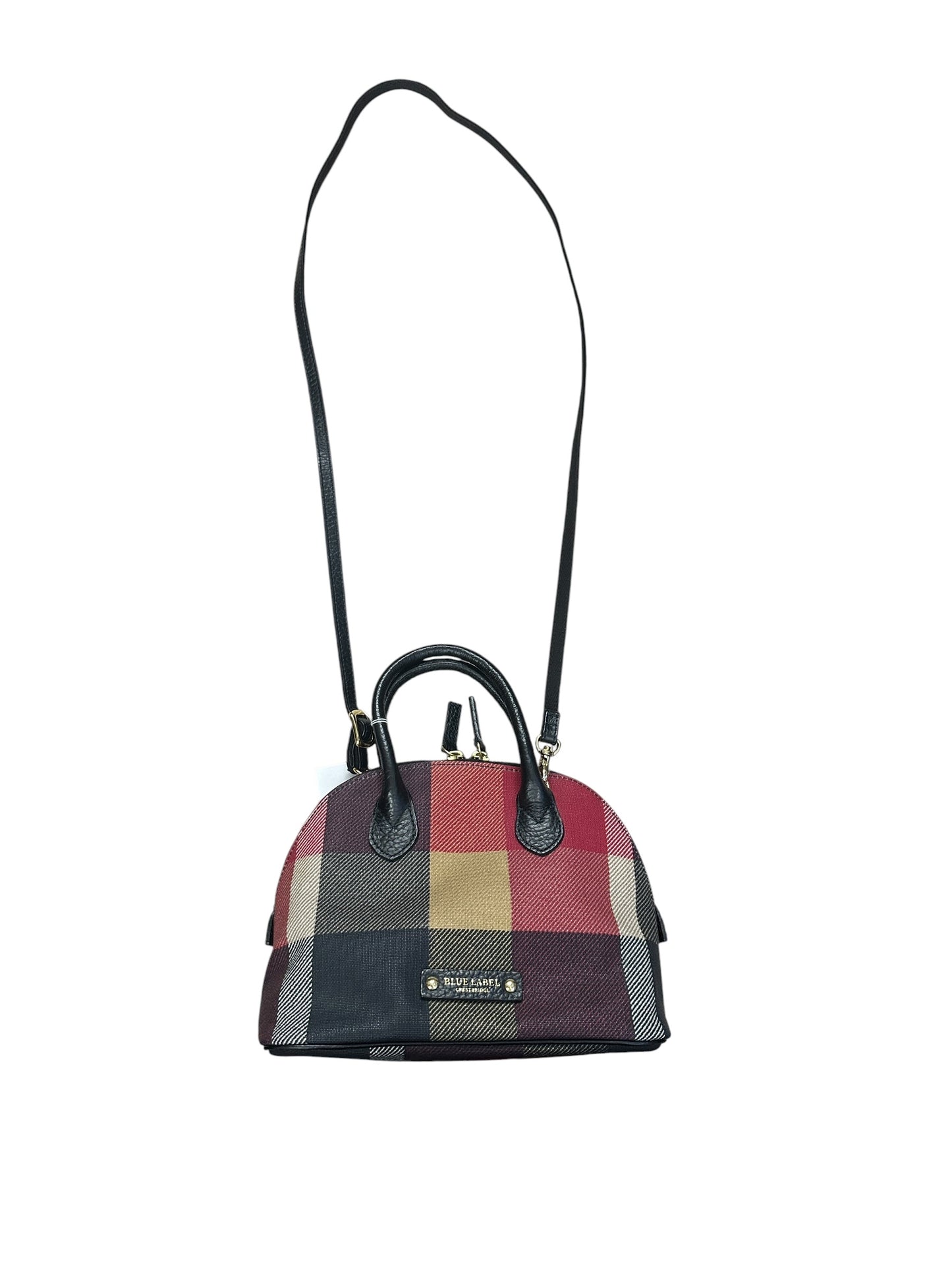 BURBERRY Blue Label Crestbridge Mega Check Canvas 2way Mini Dome Handbag Red Black Gold Hardware BU1227