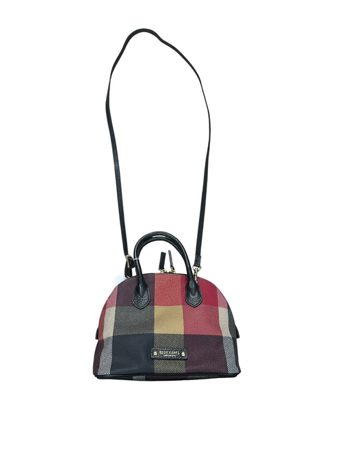 BURBERRY Blue Label Crestbridge Mega Check Canvas 2way Mini Dome Handbag Red Black Gold Hardware BU1227