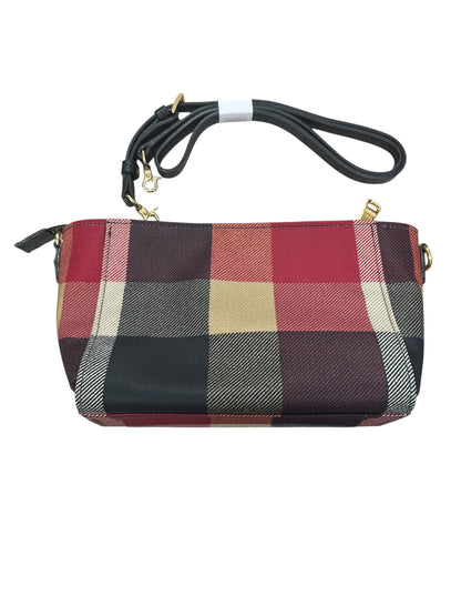 BURBERRY Blue Label Crestbridge Mega Check Canvas 2way Pouch Clutch Shoulder Bag Red Black Gold Hardware BU1228