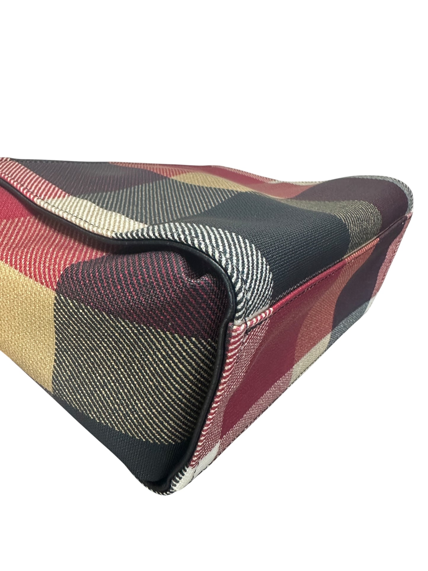 BURBERRY Blue Label Crestbridge Mega Check Canvas 2way Pouch Clutch Shoulder Bag Red Black Gold Hardware BU1228