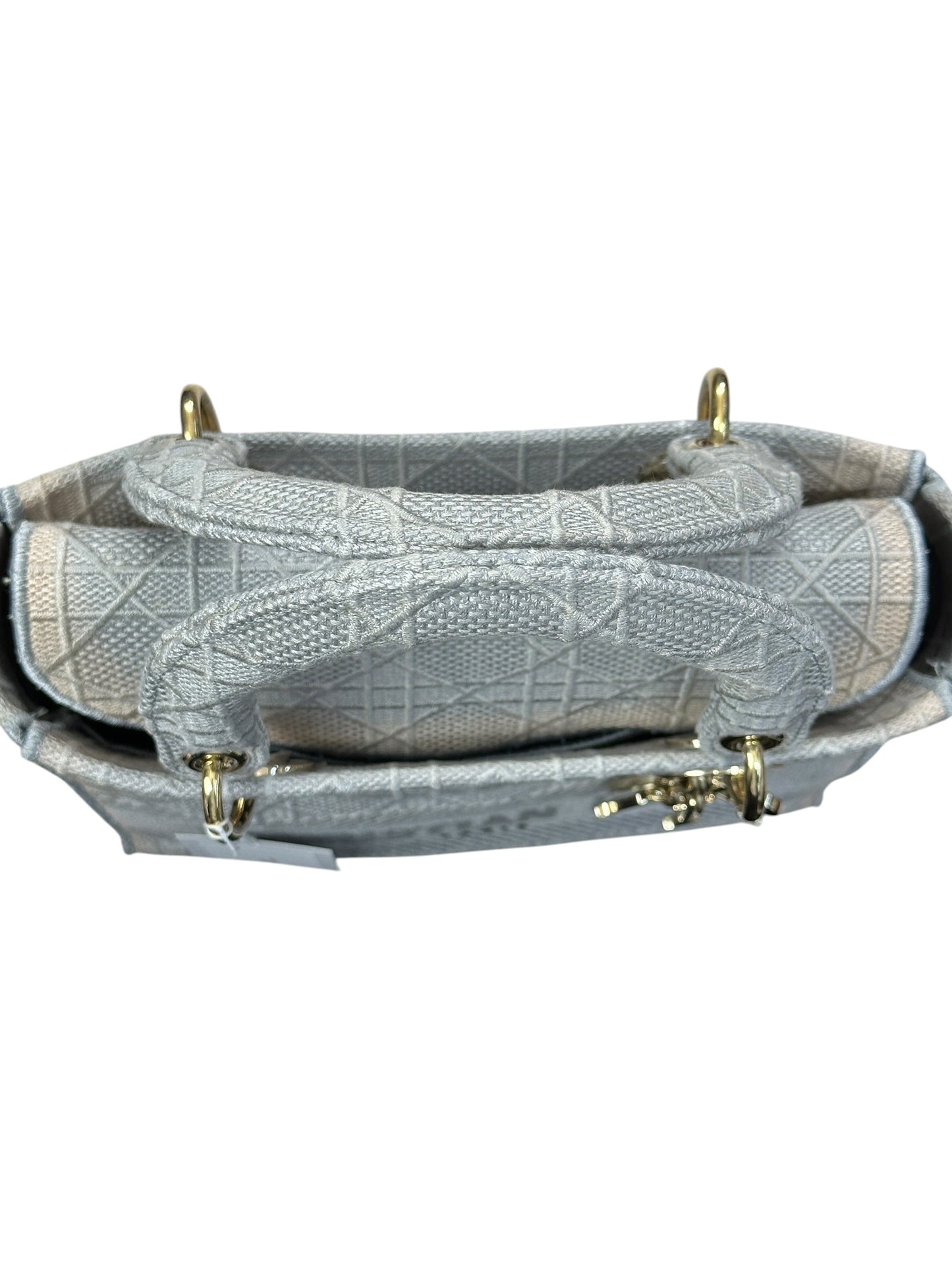 Christian Dior Cannage Embroidered Canvas Lady D-Lite Medium Handbag Gray Gold Hardware Ch2199