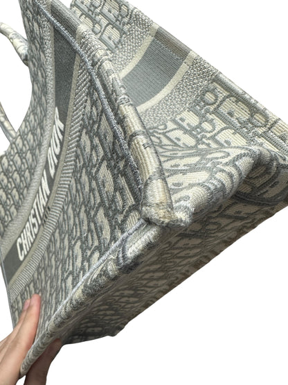 Christian Dior Gray Oblique Embroidered Canvas Book Tote Medium Handbag Gray Ch2200