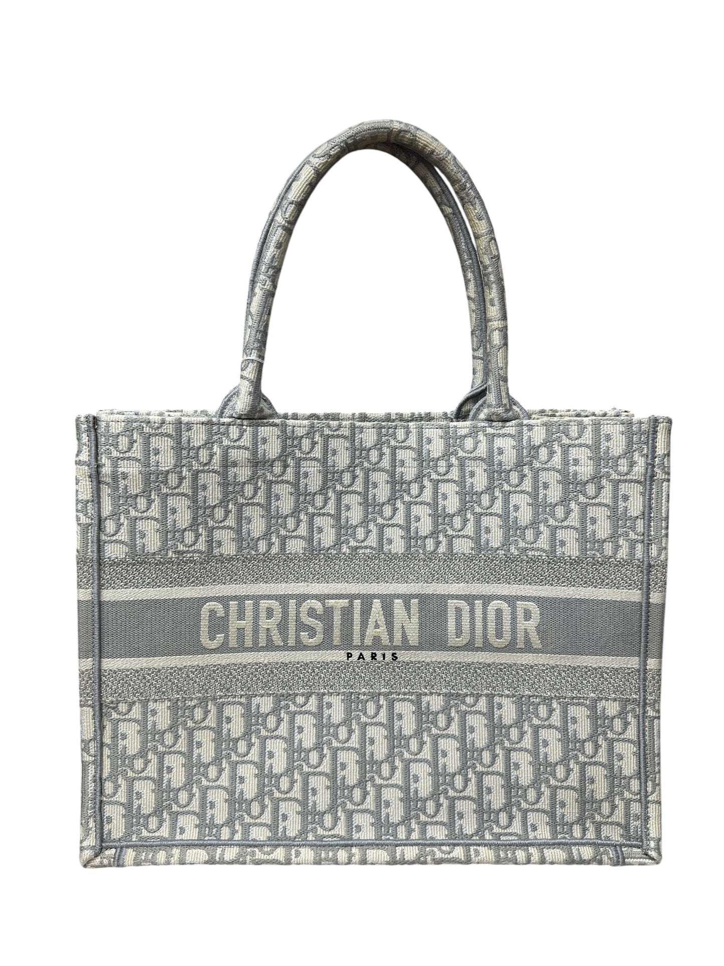 Christian Dior Gray Oblique Embroidered Canvas Book Tote Medium Handbag Gray Ch2200