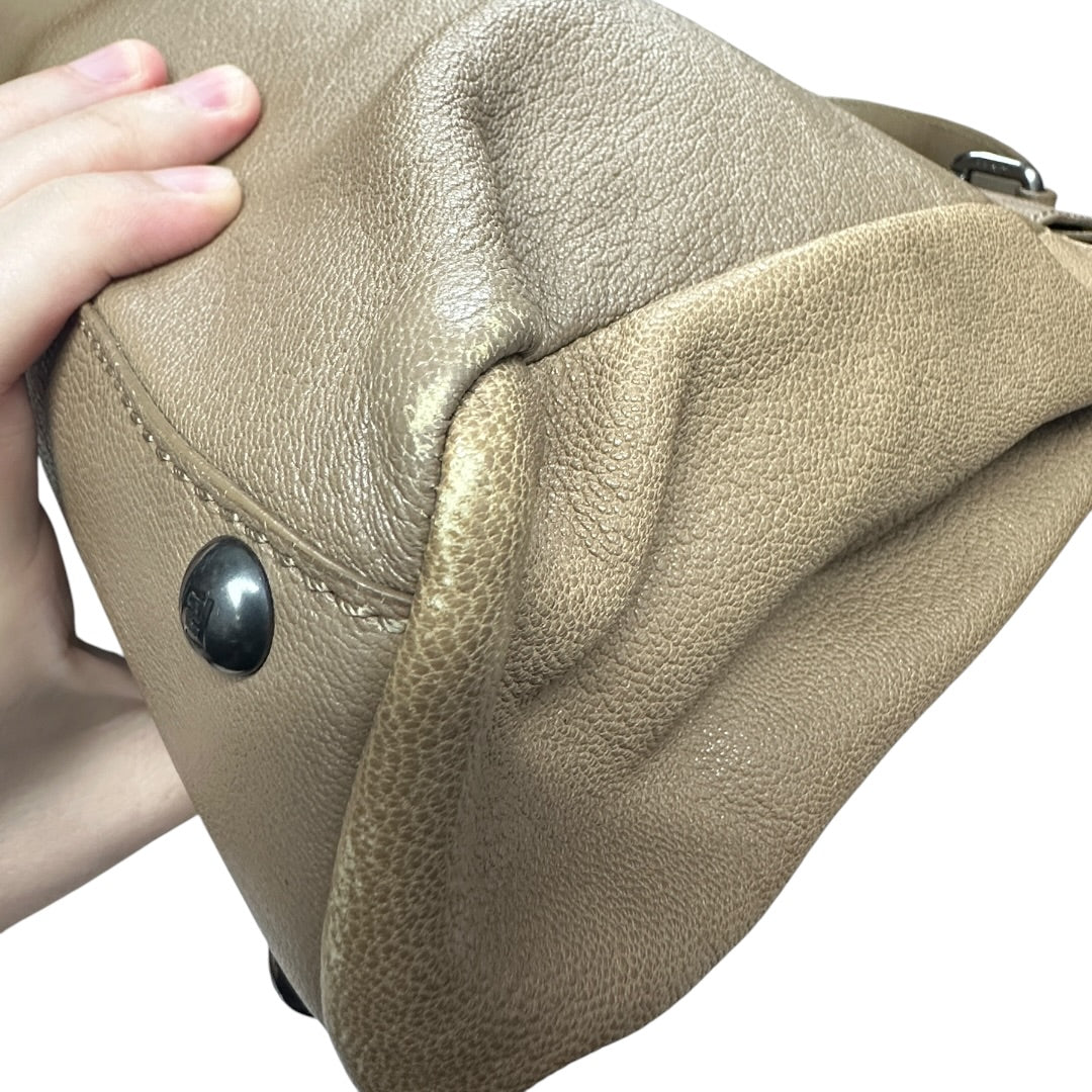 FENDI Calfskin Leather Peekaboo Large Handbag Beige Silver Gold Hardware FE390