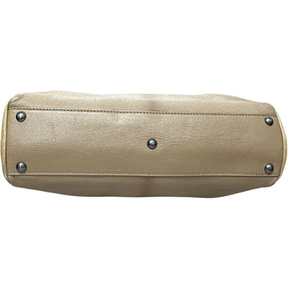 FENDI Calfskin Leather Peekaboo Large Handbag Beige Silver Gold Hardware FE390