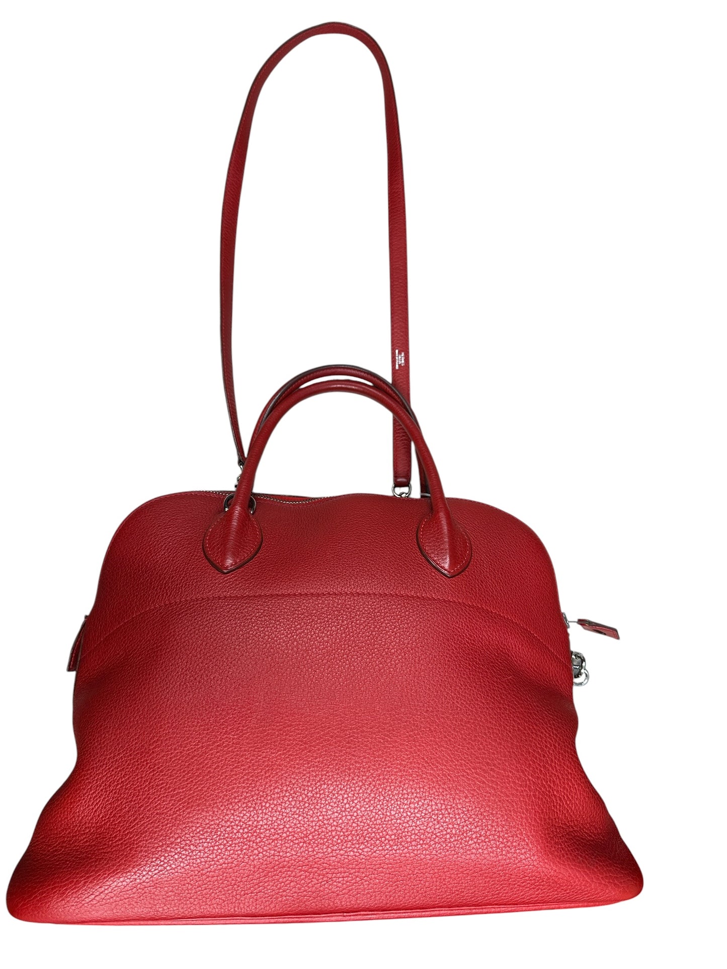 HERMES Clemence Leather Bolide 35 Handbag Red Silver Hardware HE467