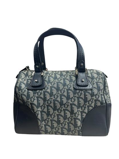 CHRISTIAN DIOR Trotter Jacquard Boston Handbag Navy Silver Hardware CH2206