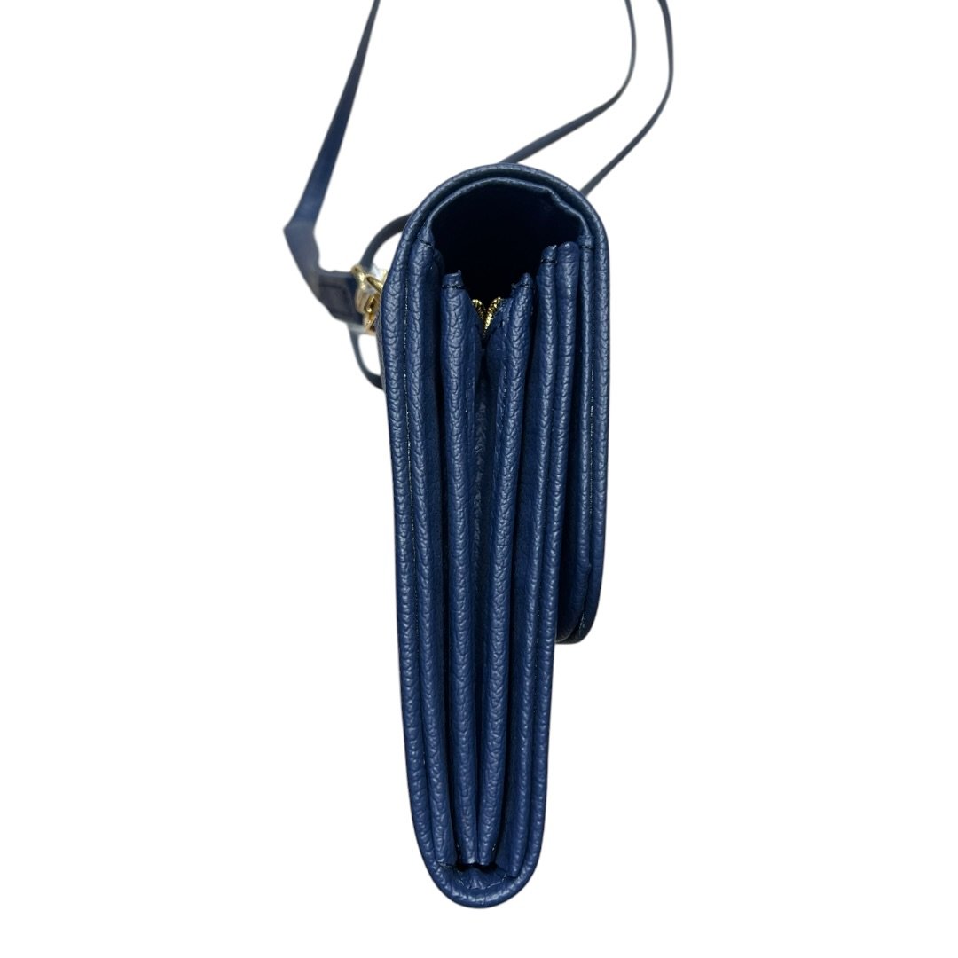 BLUE LABEL CRESTBRIDGE Textile/Leather N/A Crossbody Wallet Blue, White, Purple Plaid Gold Hardware BU1230