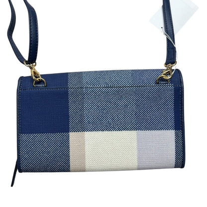 BLUE LABEL CRESTBRIDGE Textile/Leather N/A Crossbody Wallet Blue, White, Purple Plaid Gold Hardware BU1230