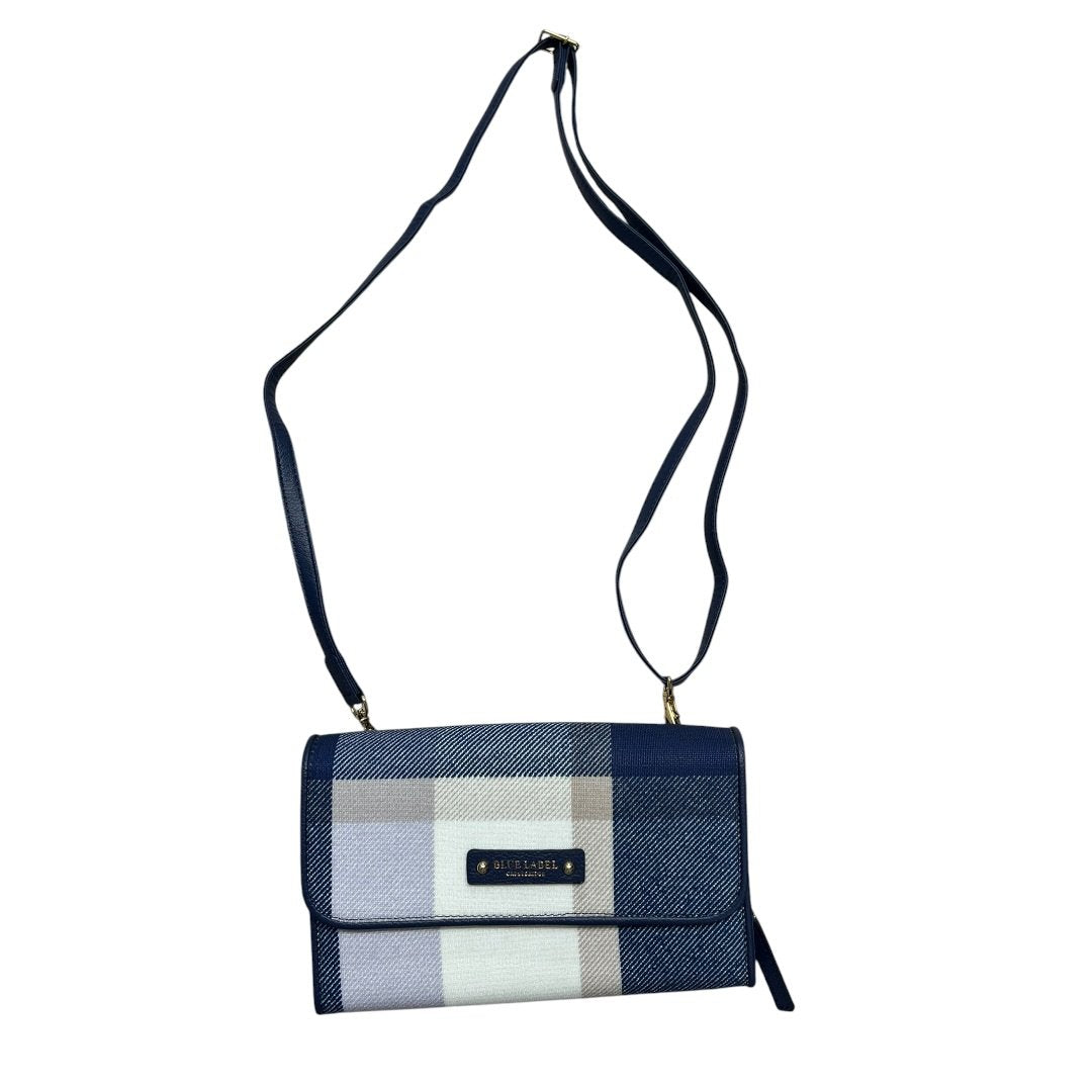 BLUE LABEL CRESTBRIDGE Textile/Leather N/A Crossbody Wallet Blue, White, Purple Plaid Gold Hardware BU1230