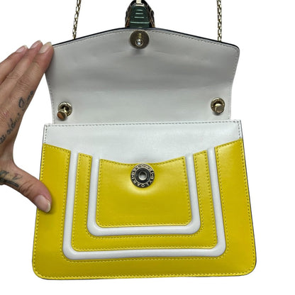 BVLGARI Calf Leather Serpenti Forever Shoulder Bag Yellow, White Silver Hardware BV64