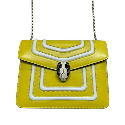 BVLGARI Calf Leather Serpenti Forever Shoulder Bag Yellow, White Silver Hardware BV64