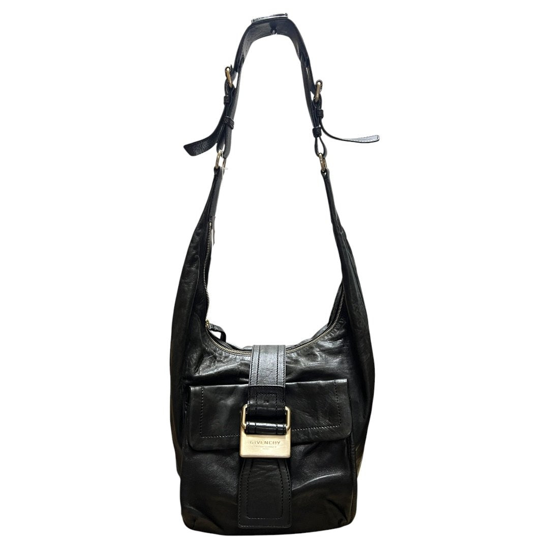 GIVENCHY Leather Hobo Shoulder Bag Shoulder Bag Black Gold Hardware GI38