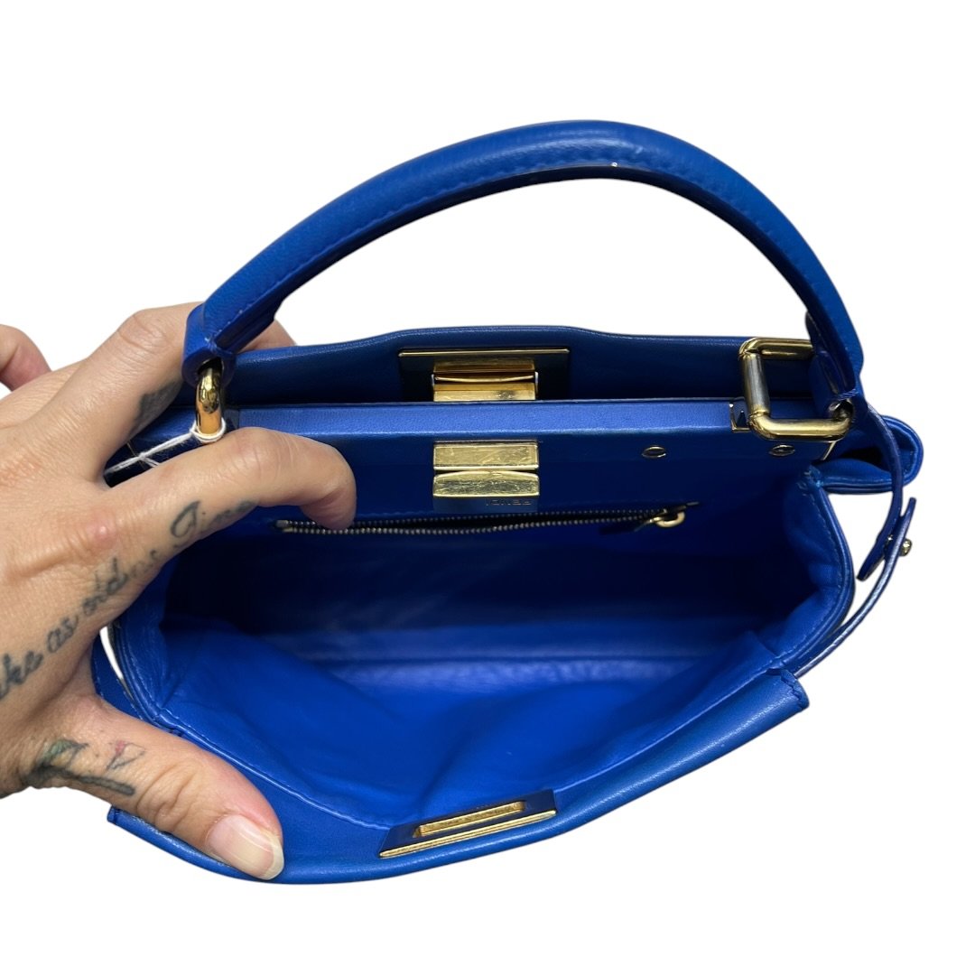 FENDI Calfskin Peekaboo Mini Handbag Blue Gold Hardware FE391