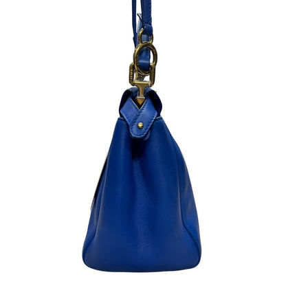 FENDI Calfskin Peekaboo Mini Handbag Blue Gold Hardware FE391