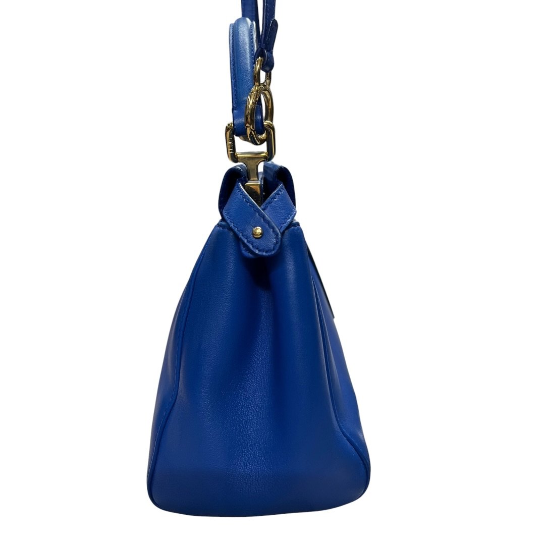 FENDI Calfskin Peekaboo Mini Handbag Blue Gold Hardware FE391