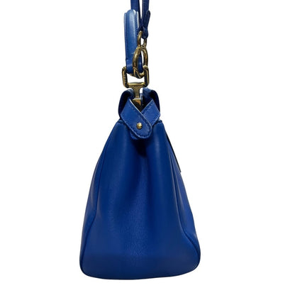 FENDI Calfskin Peekaboo Mini Handbag Blue Gold Hardware FE391