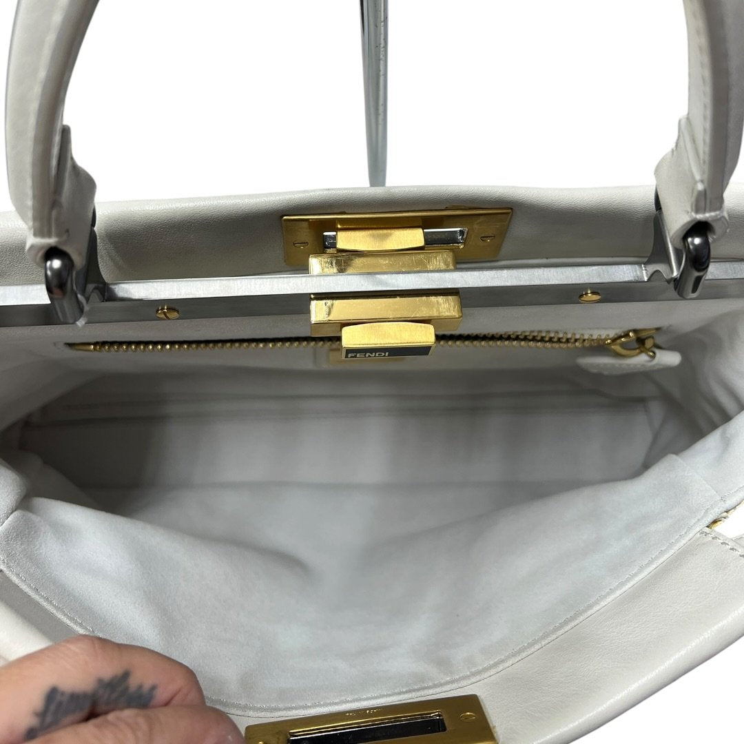 FENDI Calfskin Peekaboo Handbag Off-white Mixed-tone Hardware FE392