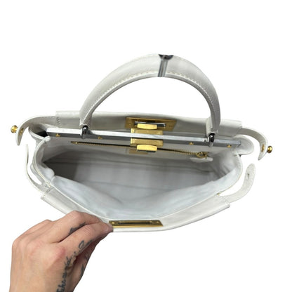 FENDI Calfskin Peekaboo Handbag Off-white Mixed-tone Hardware FE392