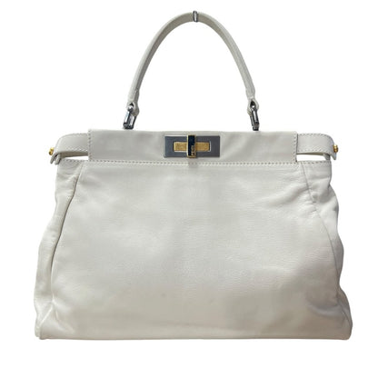 FENDI Calfskin Peekaboo Handbag Off-white Mixed-tone Hardware FE392