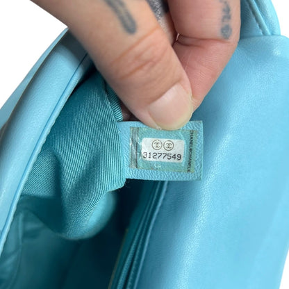 CHANEL Goatskin 19 Flap Bag Shoulder Bag Light Blue Mixed Hardware CH2215