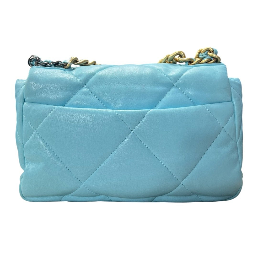 CHANEL Goatskin 19 Flap Bag Shoulder Bag Light Blue Mixed Hardware CH2215