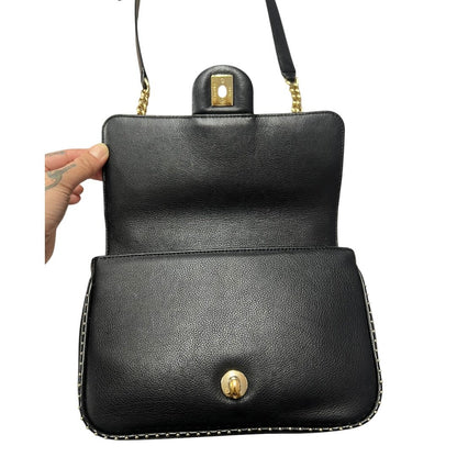 CHANEL Caviar Mini Studded Flap Bag Shoulder Bag Black with Pink Interior Gold Hardware CH2216