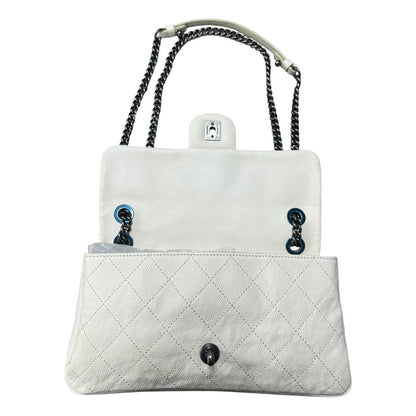 CHANEL Grained Calfskin Classic Flap Shoulder Bag White Gunmetal Hardware CH2217