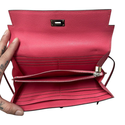 HERMÈS Epsom Kelly Wallet Wallet Pink Silver Hardware HE476