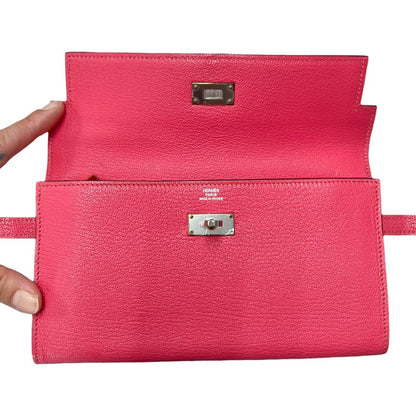 HERMÈS Epsom Kelly Wallet Wallet Pink Silver Hardware HE476