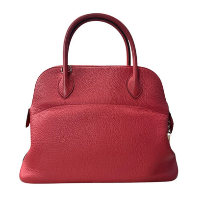 HERMES Clemence Bolide 31 Handbag Red Silver Hardware HE472