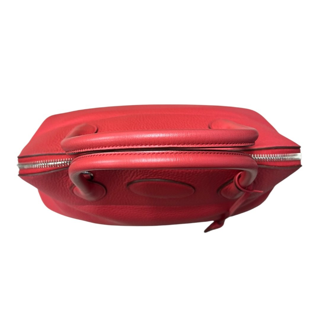 HERMES Clemence Bolide 31 Handbag Red Silver Hardware HE472